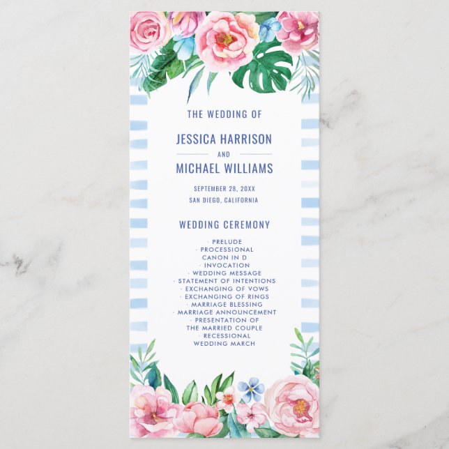 Luau Beach Tropical Floral Hawaiian Wedding Programme (Front)