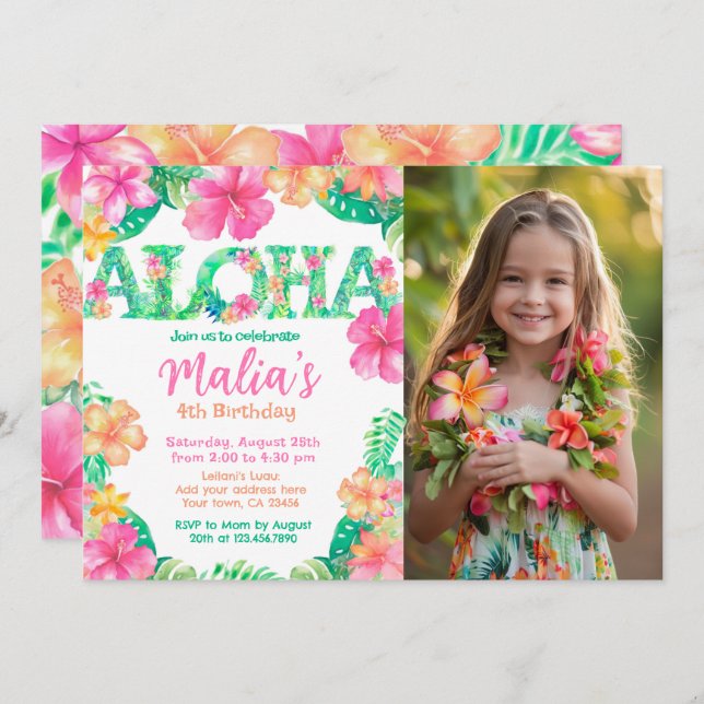 Luau Birthday Invitation (Front/Back)