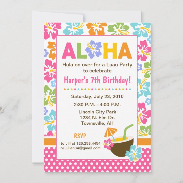 Luau Birthday Invitation (Front)