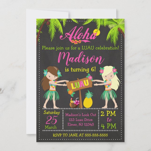 Luau Birthday Invitation Aloha Invites (Front)