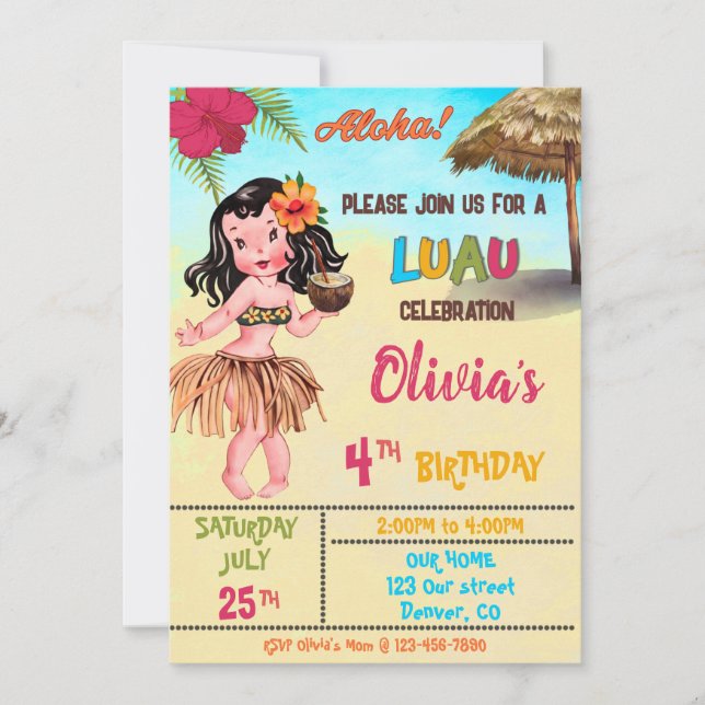 Luau birthday invitation Hawaiian invitation Aloha (Front)