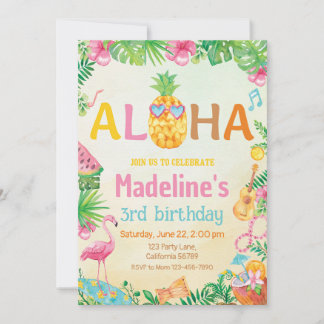 Luau Birthday Invitation Hawaiian Tropical Party