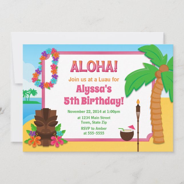 Luau Birthday Invitation Luau Party (Front)