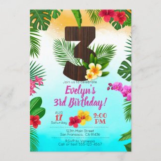 Luau Birthday, Invitation Luau Party 3rd Birthday
