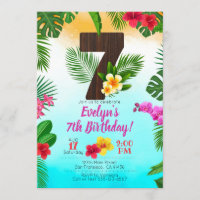 Luau Birthday, Invitation Luau Party 7th Birthday