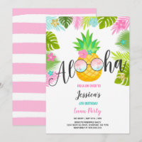 Luau Birthday Invitation Pineapple Hawaiian Luau