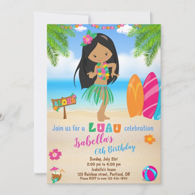 Luau birthday invitation Summer beach party invite (Front)
