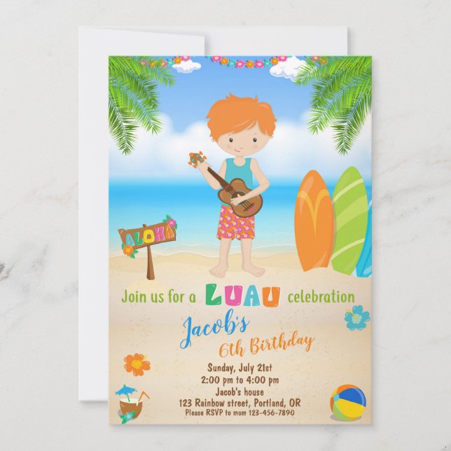 Luau birthday invitation Summer beach party invite (Front)