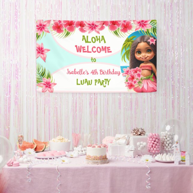 Luau birthday invitation Tropical beach party girl Banner (Party)