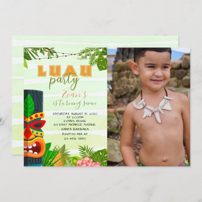 Luau Birthday Invitation With Photo (Front/Back)