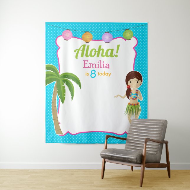Luau Birthday Party Hawaiian Photo Backdrop Tapestry (In Situ)