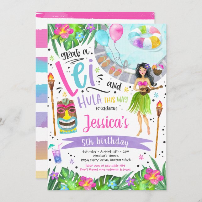 Luau Birthday Party Hawaiian Pineapple Pool Party Invitation (Front/Back)