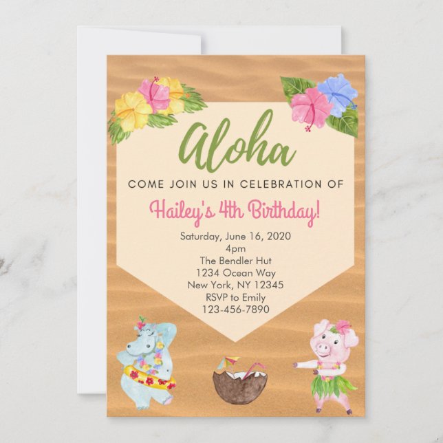 Luau Birthday Party Invitation (Front)