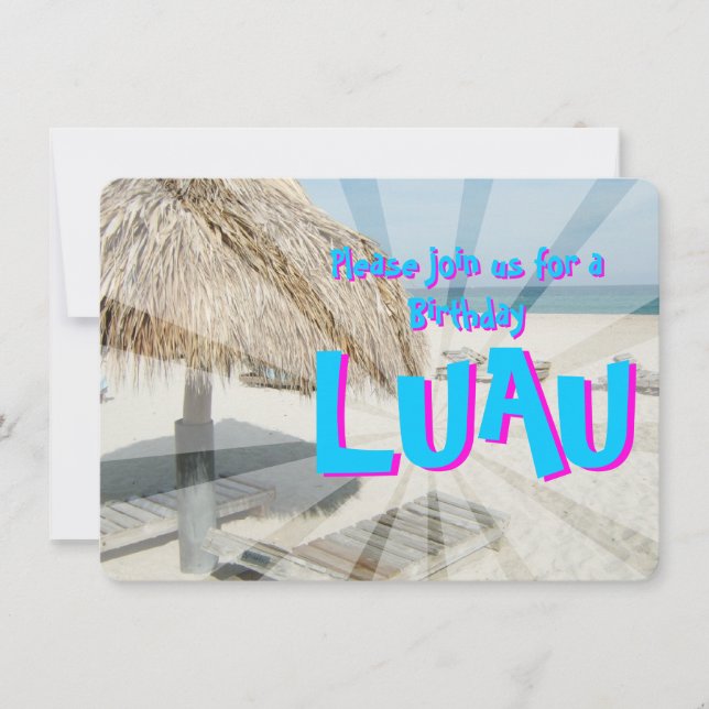 Luau Birthday Party Invitation, Beach Cabana Invitation (Front)