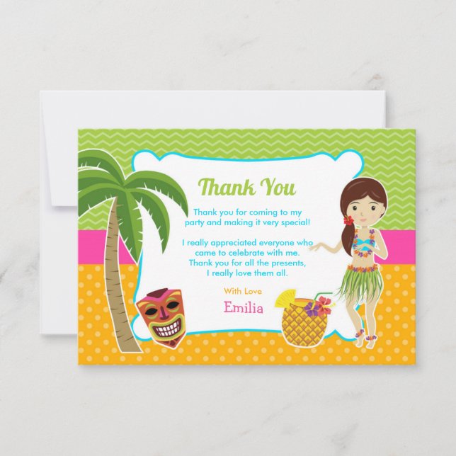 Luau Birthday Party Thank You Card (Front)