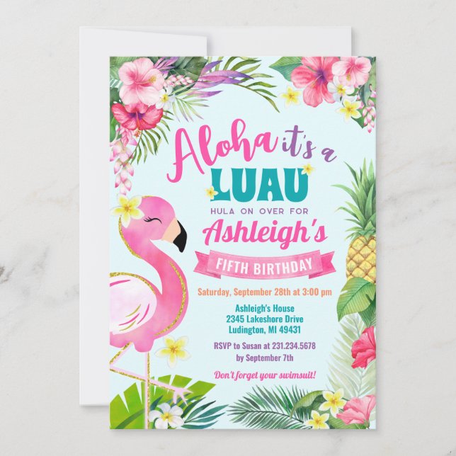 Luau Birthday Tropical Summer Invitation (Front)