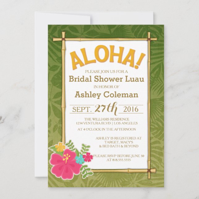 Luau Bridal Shower Invitation (Front)