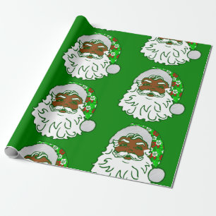luau christmas hawaiian african black santa claus wrapping paper