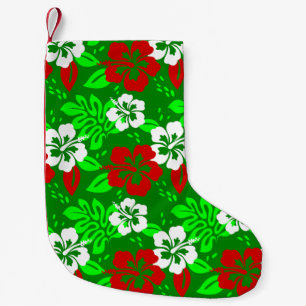 luau christmas hawaiian hibiscus tropical floral small christmas stocking