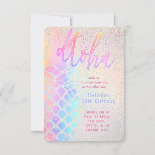 luau colourful pineapple birthday invitation (Front)