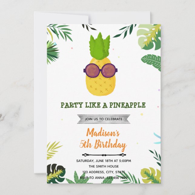 Luau cool pineapple birthday invitation (Front)