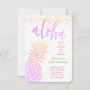 luau faux glitter pineapple birthday party invitation