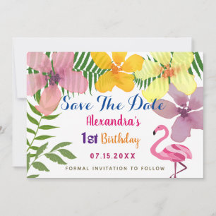 Luau Flamingo 1st Birthday Save The Date