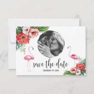 Luau Flamingo Tropical Floral Photo Save The Date