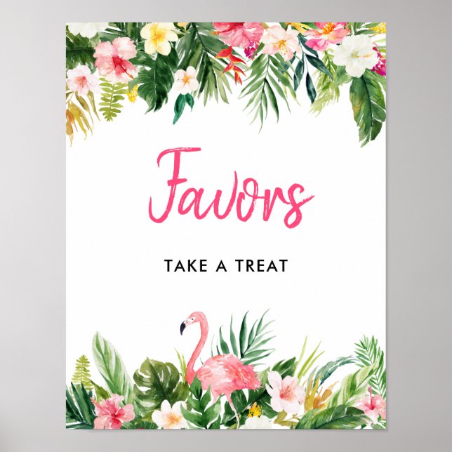 Luau Flamingo Tropical Party Favour Sign (Front)
