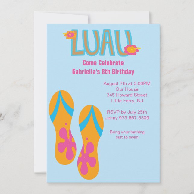 Luau Flip Flop Birthday Invitation (Front)
