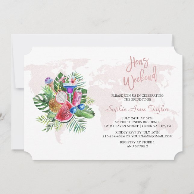 Luau Floral Rose Gold Bachelorette Hens Weekend Invitation (Front)
