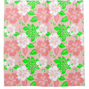 luau floral tropical hibiscus flowers pink shower curtain