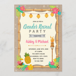 Luau gender reveal party invitation