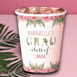 Luau Graduation Class Of 2024 Floral Paper Cups