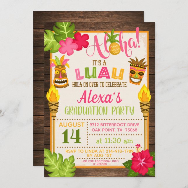 Luau Graduation Party Invitation (Front/Back)