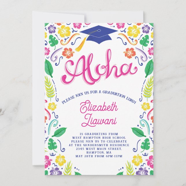 Luau Graduation Party Invitation Hawaiian Tropical (Front)