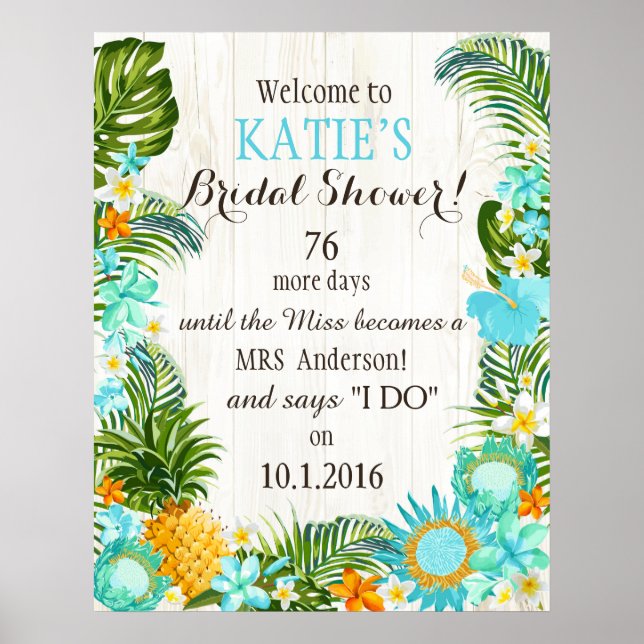 Luau Hawaiian Beach Rustic Wedding Bridal Shower Poster (Front)
