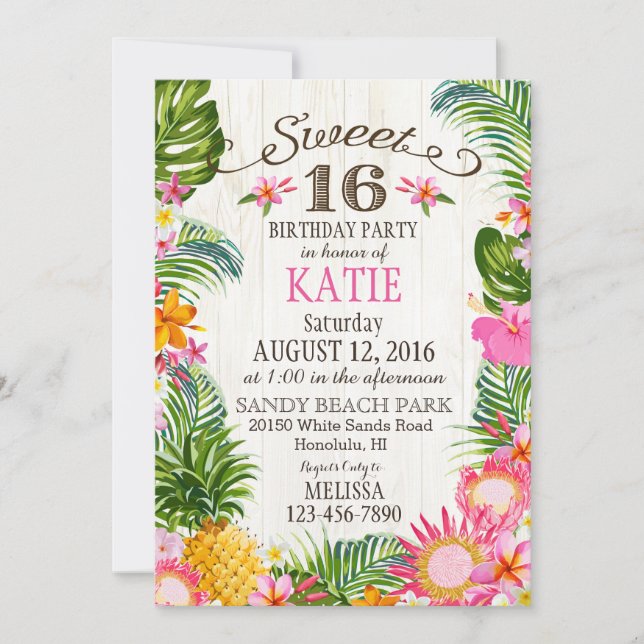 Luau Hawaiian Beach Sweet Sixteen Birthday Invitation (Front)