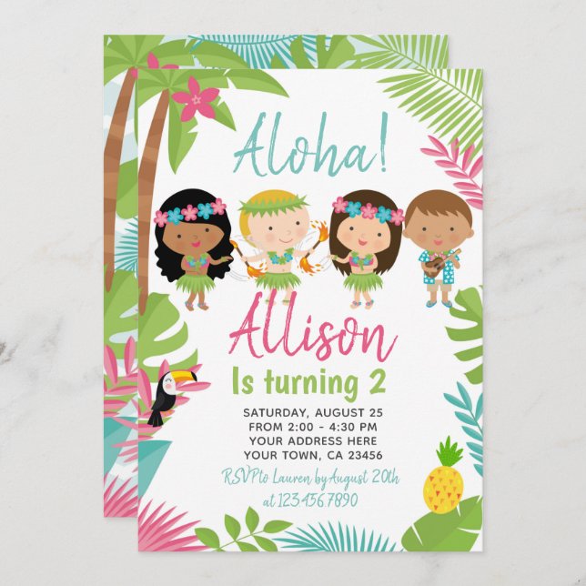 Luau Hawaiian Birthday Invitation (Front/Back)