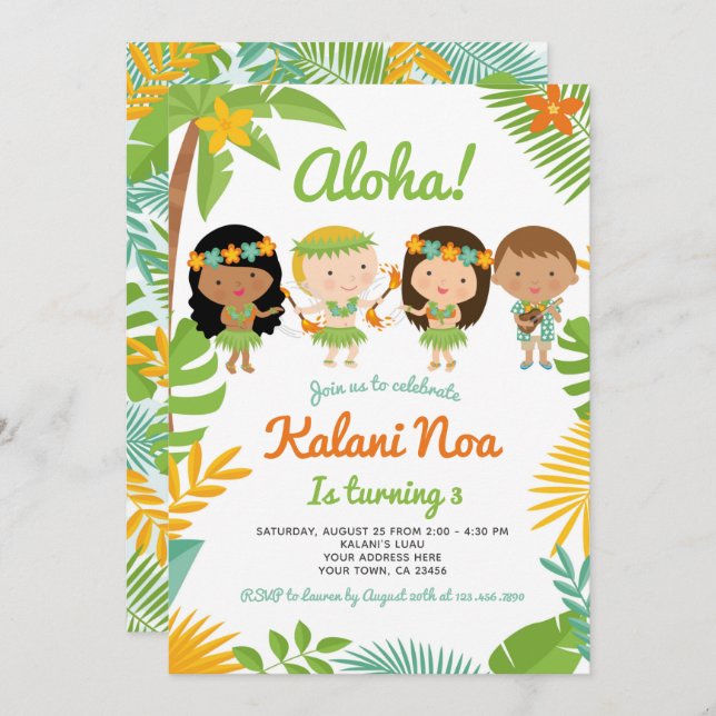 Luau Hawaiian Birthday Invitation (Front/Back)