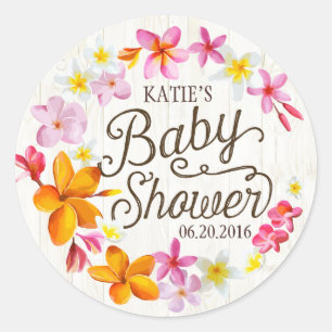 Luau Hawaiian Lei Rustic Baby Shower Label