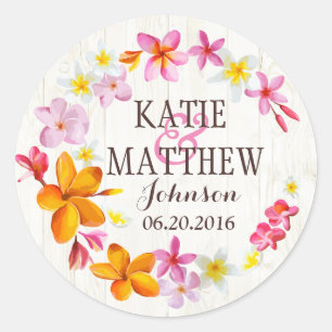 Luau Hawaiian Lei Rustic Beach Wedding Label