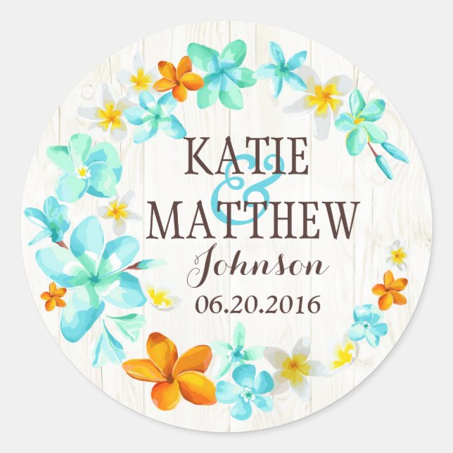 Luau Hawaiian Lei Rustic Beach Wedding Label (Front)
