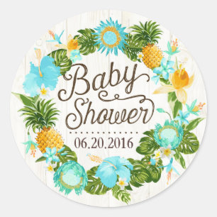 Luau Hawaiian Rustic Beach Baby Shower Label