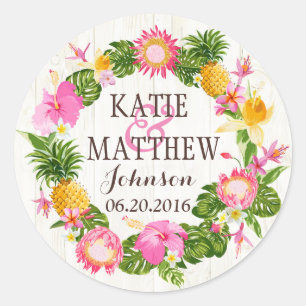 Luau Hawaiian Rustic Beach Wedding Label