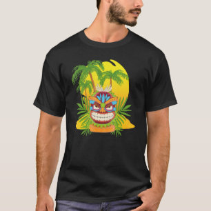 Luau Hawaiian Tiki Mask Polynesian Statue Palm Tre T-Shirt