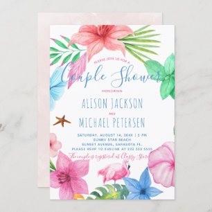 Luau Hawaiian tropical floral wreath couple shower Invitation