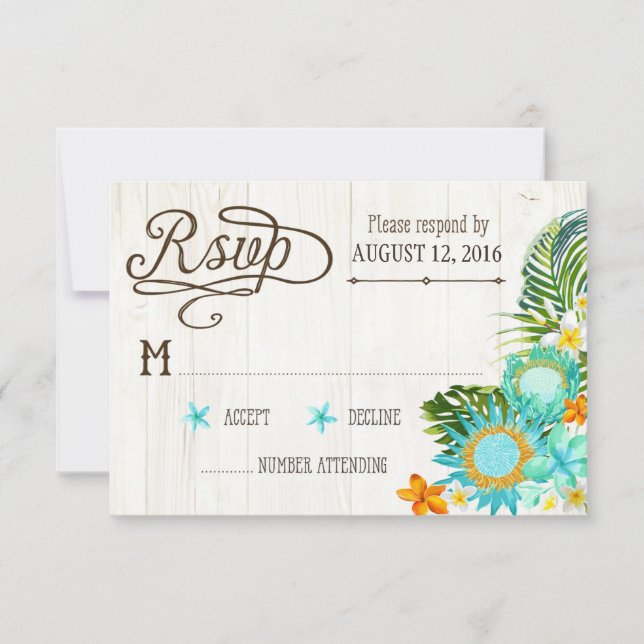 Luau Hawaiian Wedding Beach Rustic Beach RSVP Card (Front)