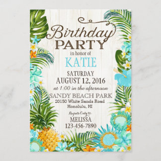 Luau Hawiian Beach Rustic Birthday Party Invitation
