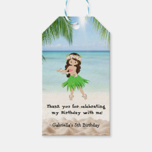 Luau Hula Girl Birthday Gift Tag